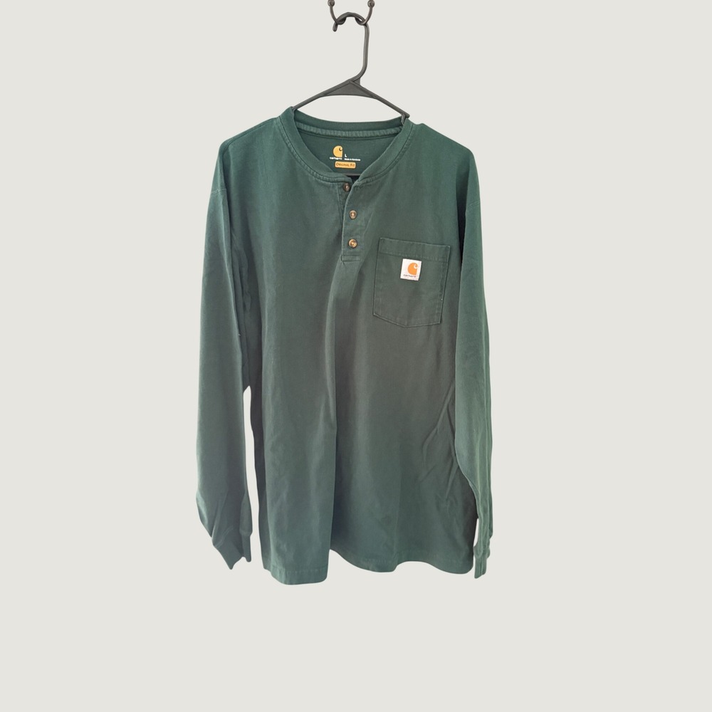 Carhartt Mens Long Sleeve Henley Shirt Hunter Green K128 HTG Original Fit L